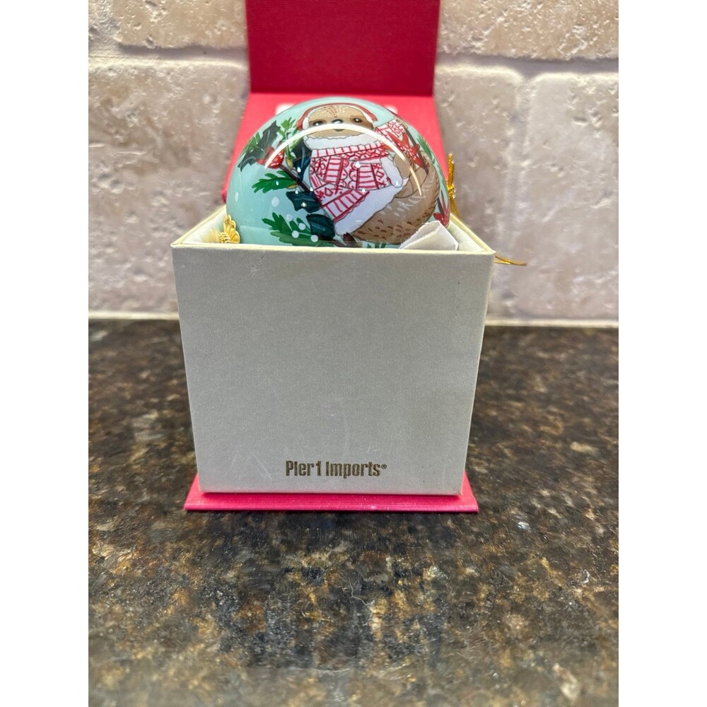 2019 Pier 1 Li Bien Hand Painted Glass Christmas Ornament Sloth NIB - Picture 3 of 6